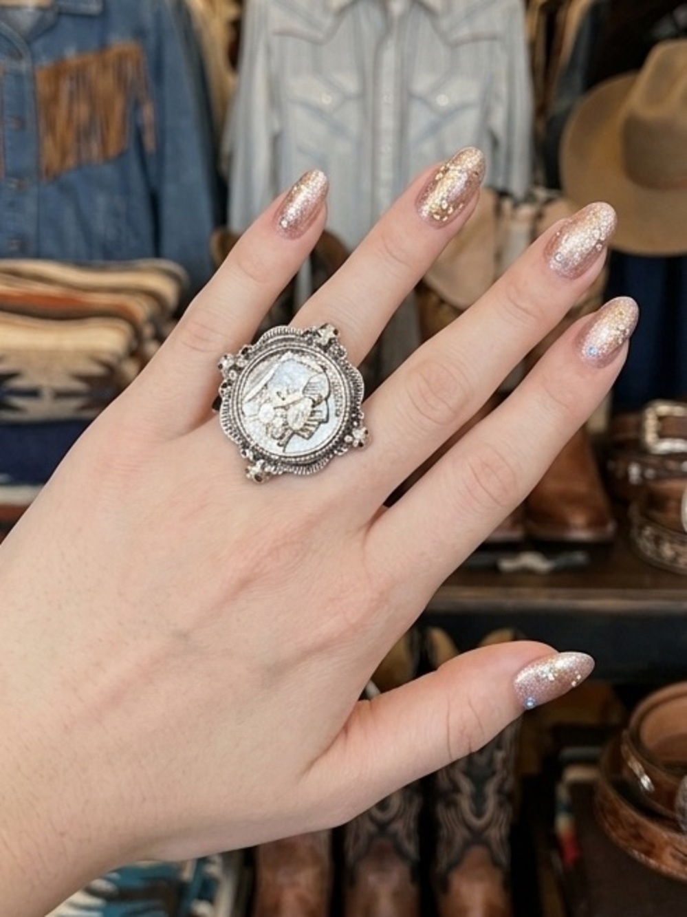 Western Coin buffalo nickel statement Ring silver